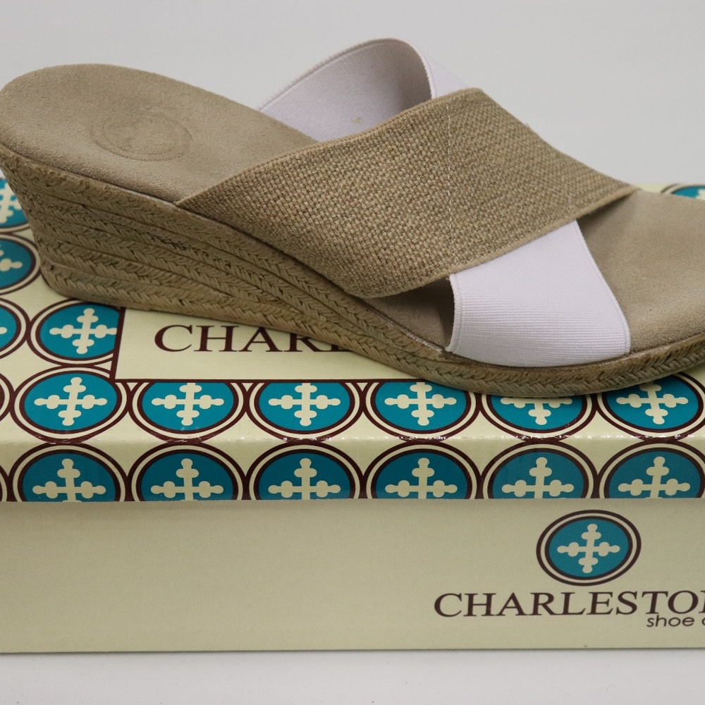 Charleston Shoe Co Backless Cannon Linen/White NWT